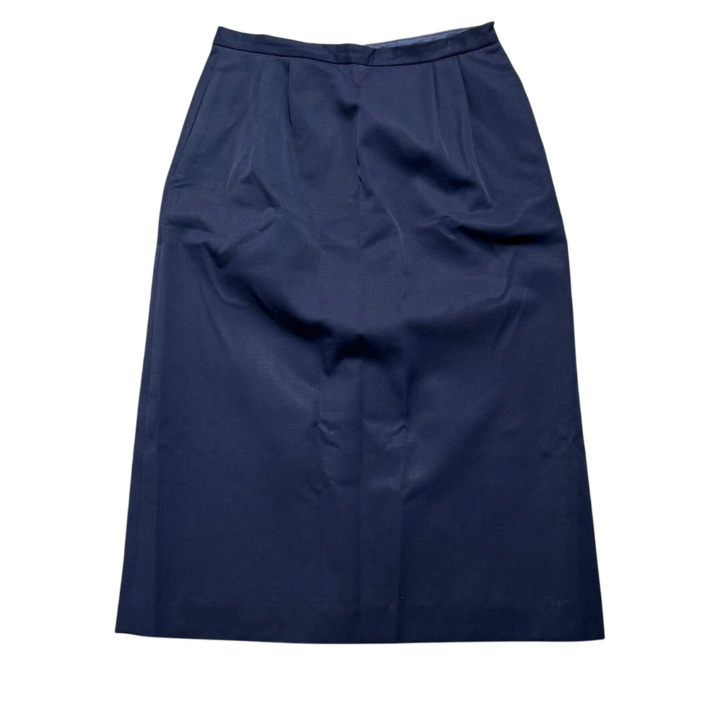 TAHARI Womens 10 Navy Blue 100% Wool Pencil Skirt Lined Pockets Back Slit Career